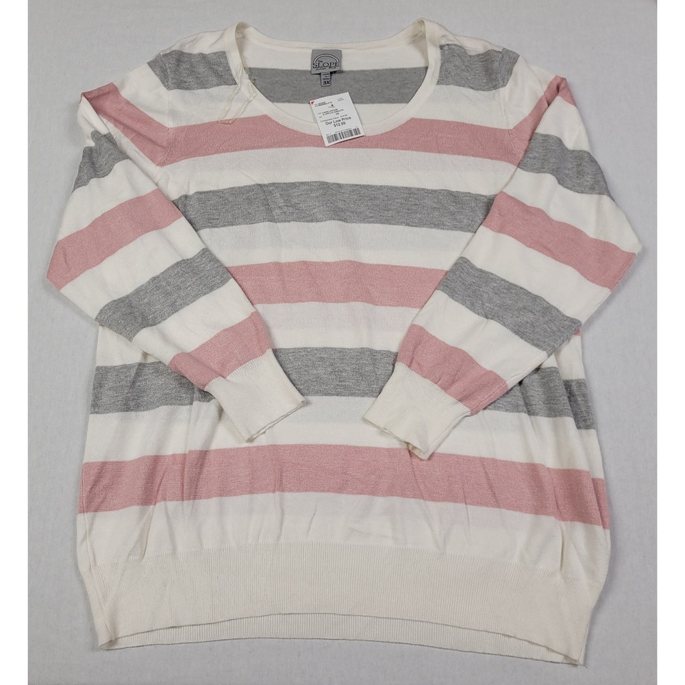 The Slope Lightweight Long Sleeve Sweater Pink Gray White Striped Junior Plus 3X